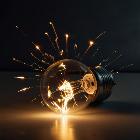 Incandescent lightbulb with sparks flying out of it.の素材