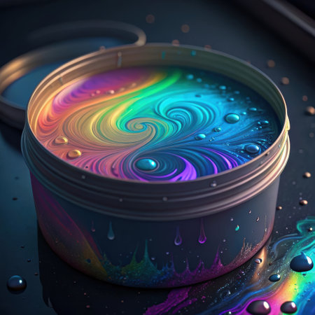 Cosmetic cream in the form of a rainbow on a black background.の素材
