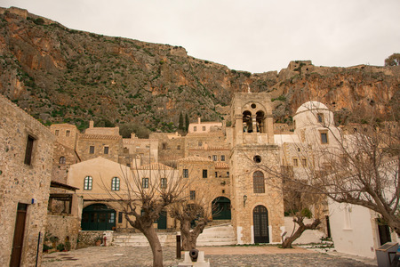Distant view of a steeple in Monemvasia, Greeceのeditorial素材