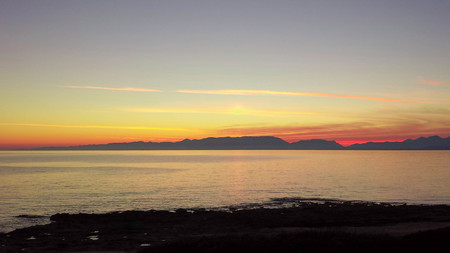 View of an awsome sunset in Monemvasia, Greece.の写真素材