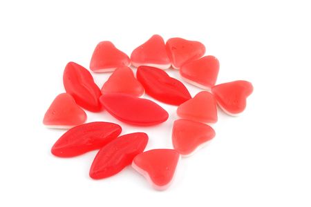 hearts en lips candy isolated on white backgroundの写真素材