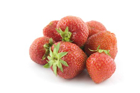 a few strawberrys isolated on white backgroundの写真素材