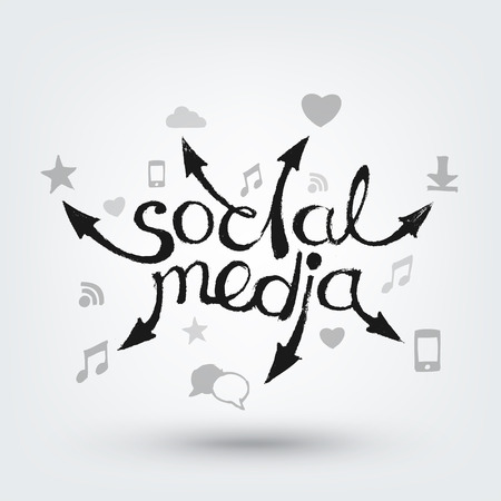 Social media text design. Hand drawn arrows with iconsのイラスト素材