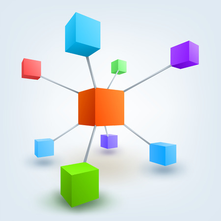Vector illustration of colored 3d cubes with connectionsのイラスト素材