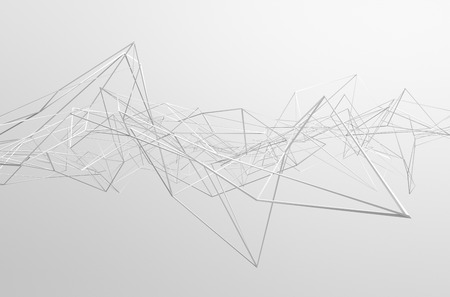 Abstract 3d rendering of chaotic structure. Light background with lines in empty space. Futuristic shape.の写真素材