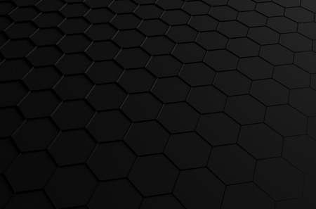 Abstract 3d rendering of futuristic surface with hexagons. Black sci-fi background.の写真素材