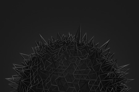 Abstract 3d rendering of black sphere with chaotic structure. Dark background with wireframe and globe in empty space. Futuristic shape.の写真素材