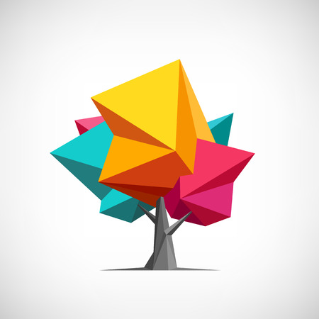 Conceptual polygonal tree. Abstract vector Illustration, low poly style. Stylized design element. Background design for poster, flyer, cover, brochure. Logo design.