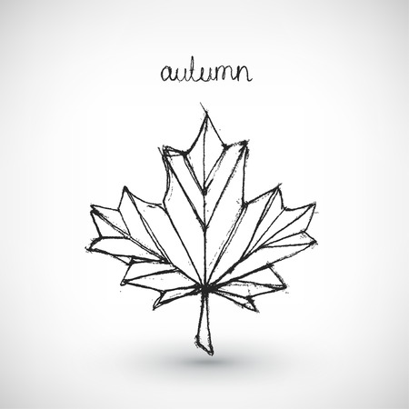 Abstract vector Illustration. Hand drawn autumn word with leaf. Background design. Stylized design element.のイラスト素材