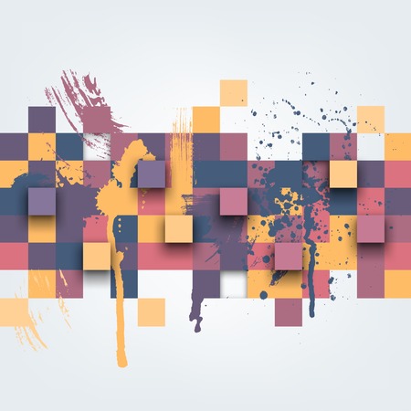 Vector background. Illustration of abstract texture with colorful squares. Pattern design for banner, poster, flyer, cover, brochure. Hand drawn watercolor paint splash.のイラスト素材
