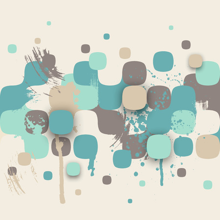 Vector background. Illustration of abstract texture with squares and paint splashes. Pattern design for banner, poster, flyer, card, postcard, cover, brochure. Hand drawn watercolor paint splash.のイラスト素材