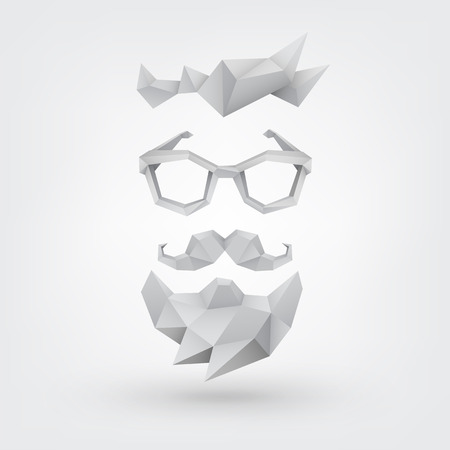 Abstract vector Illustration, low poly style. Hipster concept with hair, glasses, mustache and beard. Background for banner, poster, flyer.のイラスト素材
