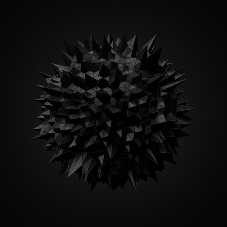 Abstract 3d rendering of black sphere with chaotic structure. Dark background with wireframe and globe in empty space. Futuristic shape.の写真素材