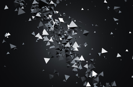 Abstract 3d rendering of chaotic particles. Sci fi pyramids in empty space. Futuristic background.の写真素材