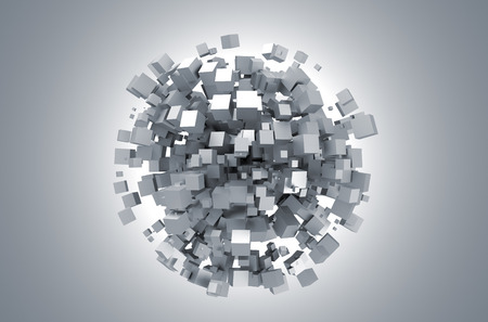 3D rendering of white cubes. Sci-fi background. Abstract sphere in empty space. Futuristic shape.の写真素材