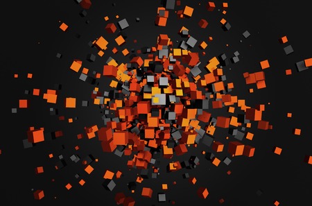 Abstract 3d rendering of chaotic particles. Flying cubes in empty space. Futuristic background.の写真素材