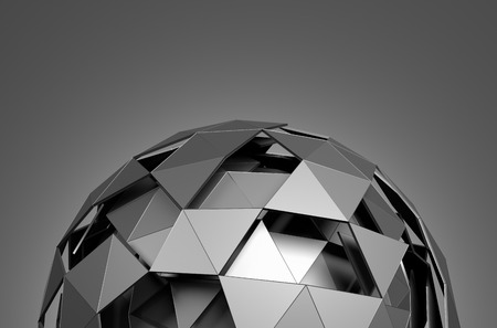 Abstract 3d rendering of low poly sphere with chaotic structure. Sci-fi background with wireframe and globe in empty space. Futuristic shape.の写真素材