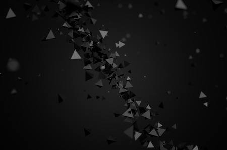 Abstract 3d rendering of chaotic particles. Sci fi pyramids in empty space. Futuristic background.の写真素材