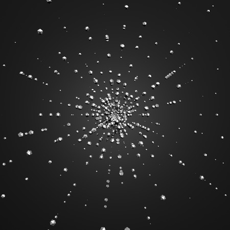 Abstract 3d rendering of chaotic particles. Sci-fi low poly spheres in empty space. Futuristic background.の写真素材