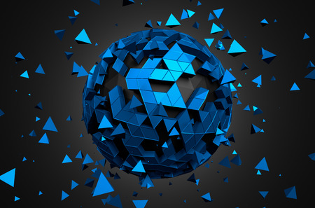 Abstract 3d rendering of low poly sphere with chaotic structure. Sci-fi background with globe in empty space. Futuristic shape.の写真素材