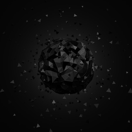 Abstract 3d rendering of low poly sphere with chaotic structure. Sci-fi background with globe in empty space. Futuristic shape.の写真素材