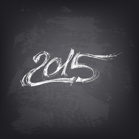 Happy new year 2015. Abstract vector Illustration. Hand drawn 2015 on chalkboard. Background design for banner, poster, flyer, cover, brochure. Stylized design element. Blackboard texture.のイラスト素材