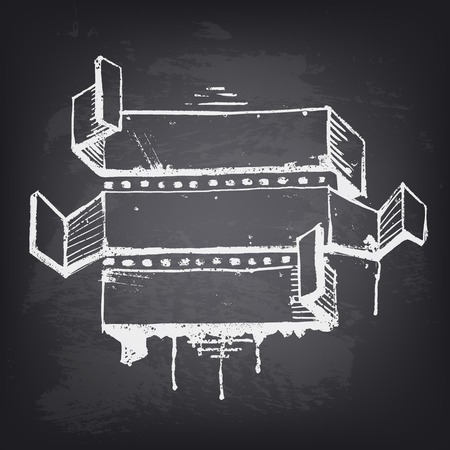 Abstract vector design element on chalkboard. Hand drawn ribbon with place for text. Background texture of blackboard. Pattern design for banner, poster, flyer, cover, brochure.のイラスト素材