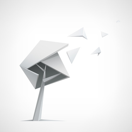 Conceptual polygonal tree. Abstract vector Illustration, low poly style. Stylized design element. のイラスト素材