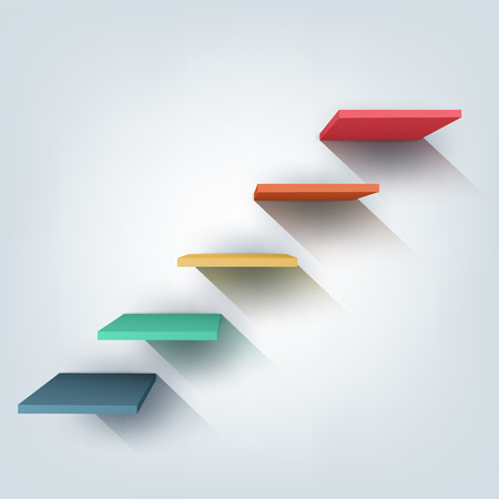 Abstract vector Illustration. Composition of 3d stairs. Background design for banner, poster, flyer, cover, brochure. Stages of learning, steps of education concept.のイラスト素材