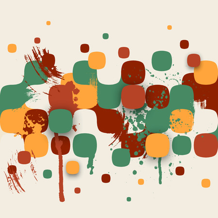 Vector background. Illustration of abstract texture with squares and paint splashes. Pattern design for banner, poster, flyer, card, postcard, cover, brochure. Hand drawn watercolor paint splash.のイラスト素材