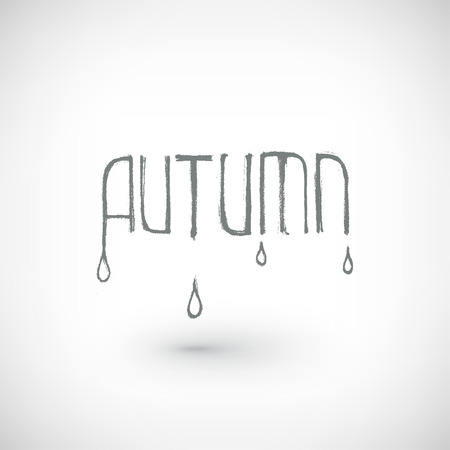Abstract vector Illustration. Hand drawn autumn word with drops. Background design. Stylized design element.のイラスト素材