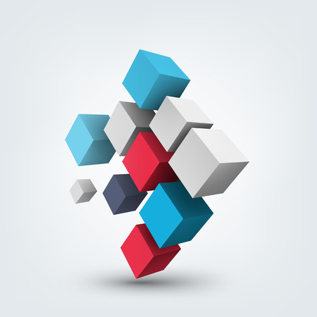 Abstract vector Illustration. Composition of 3d cubes. Background design for banner, poster, flyer. Logo design.のイラスト素材