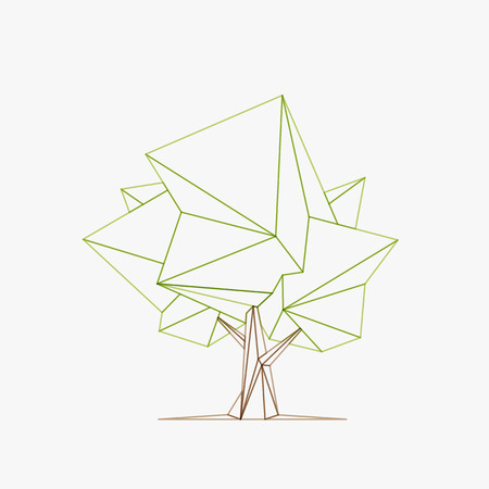 Conceptual polygonal tree. Abstract vector Illustration, low poly style. Stylized design element. Background design for banner, poster, flyer. Logo design.のイラスト素材