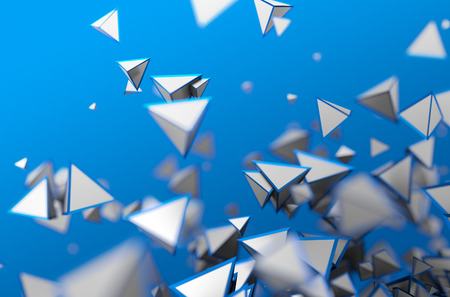 Abstract 3d rendering of chaotic particles. Sci fi pyramids in empty space. Futuristic background.の写真素材