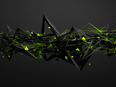 Abstract 3d rendering of chaotic structure. Dark background with futuristic shape in empty space.