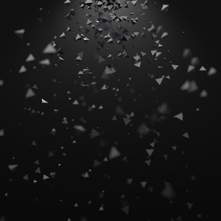 Abstract 3d rendering of chaotic particles. Sci-fi low poly pyramids in empty space. Futuristic background.の写真素材