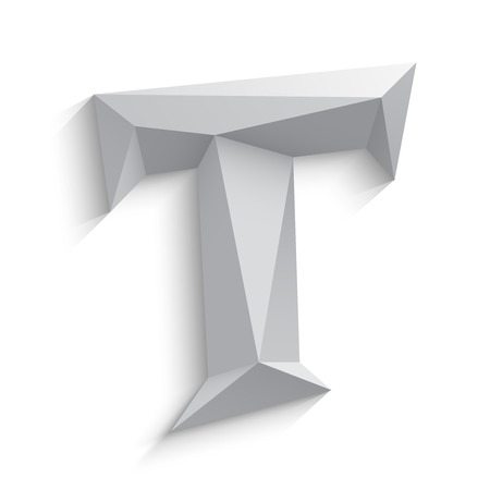 Vector illustration of 3d letter T on white background. icon design. Abstract template element. Low poly style sign. Polygonal font element with shadow. Decorative origami symbol.のイラスト素材