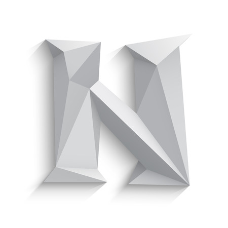 Vector illustration of 3d letter N on white background. icon design. Abstract template element. Low poly style sign. Polygonal font element with shadow. Decorative origami symbol.のイラスト素材