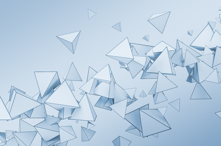 Abstract 3d rendering of chaotic shapes. Flying pyramids in empty space. Futuristic background.の写真素材