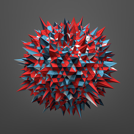 Abstract 3d rendering of colored sphere with chaotic structure. Colorful background with wireframe and globe in empty space.の写真素材