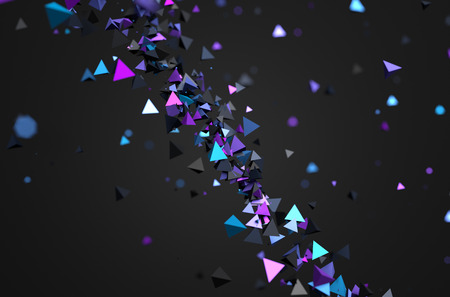 Abstract 3d rendering of chaotic particles. Futuristic pyramids in empty space. Sci-fi background.の写真素材