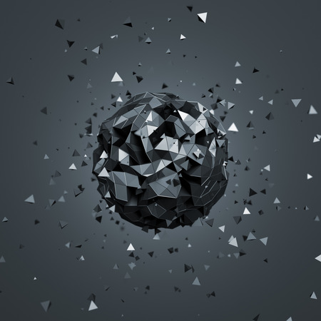 Abstract 3d rendering of low poly sphere with particles. Sci-fi background with globe in empty...