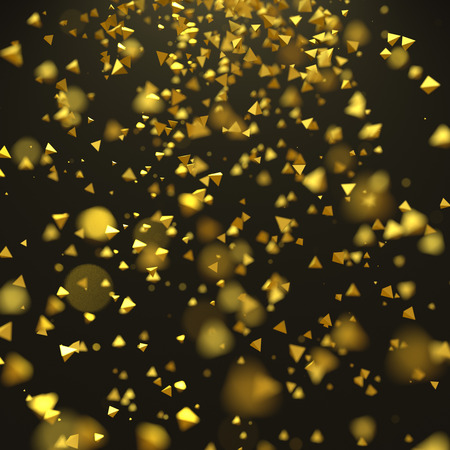 Abstract 3d rendering of chaotic particles. Yellow pyramids in empty space. Futuristic background.の写真素材