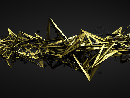 Abstract 3d rendering of chaotic structure. Dark background with futuristic shape in empty space.の写真素材