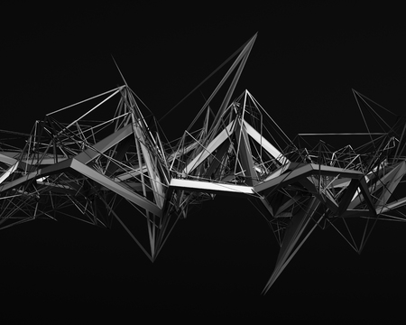 Abstract 3d rendering of chaotic structure. Dark background with futuristic shape in empty space.の写真素材