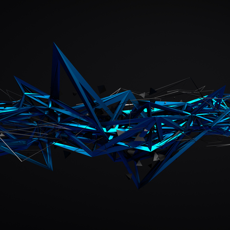 Abstract 3d rendering of chaotic structure. Dark background with futuristic shape in empty space.の写真素材