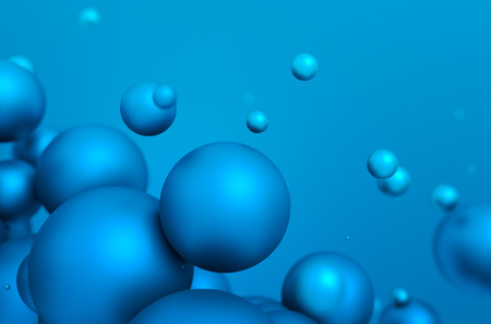 Abstract 3d rendering of chaotic particles. Blue spheres in empty space. Futuristic background.の写真素材