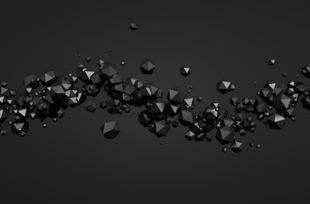 Abstract 3d rendering of chaotic particles. Polygonal spheres in empty space. Futuristic background.の写真素材