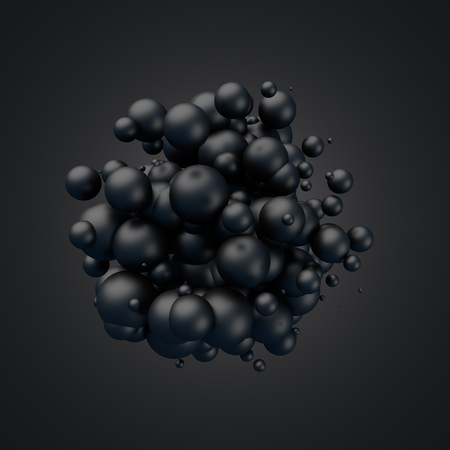 Abstract 3d rendering of chaotic particles. Black spheres in empty space. Futuristic background.の写真素材