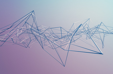Abstract 3d rendering of chaotic structure. Light background with lines in empty space. Futuristic shape.の写真素材